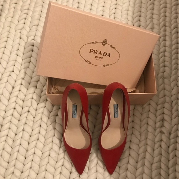 Prada Shoes - Cherry red 2.5” Prada heals, size 40